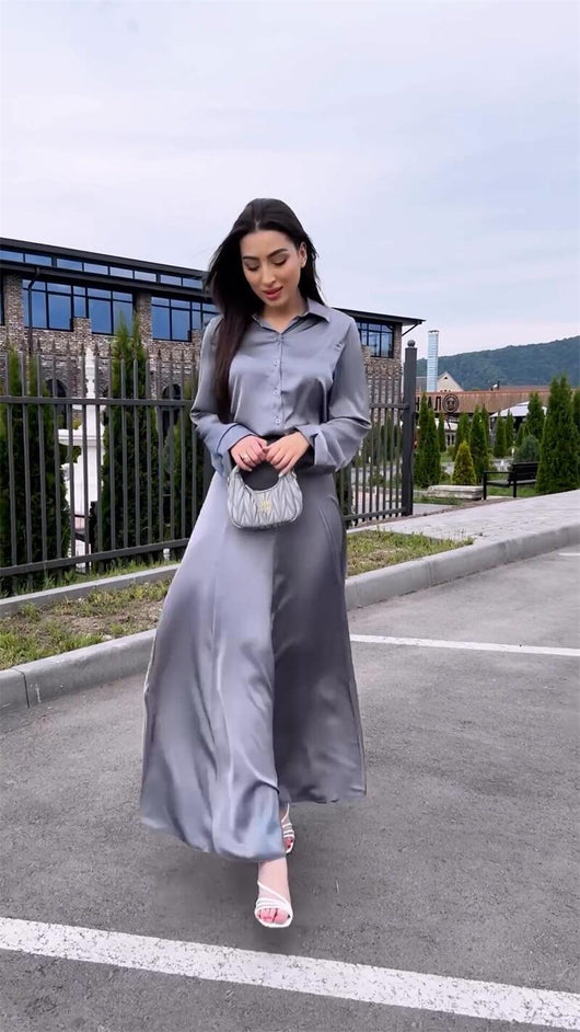 Conjunto de Falda y Blusa de Satén Elegante con Mangas Largas - Image 15