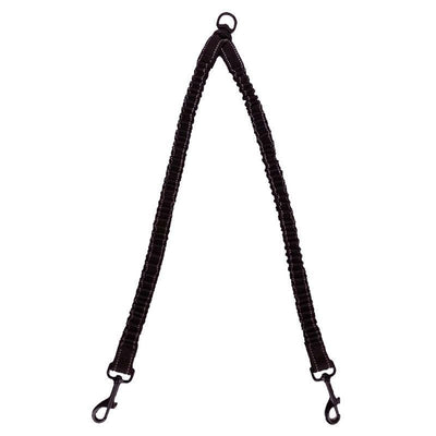 Black double-ended pet traction rope with reflective stitching, two elasticized leash segments, and metal snap hooks. - Image 16