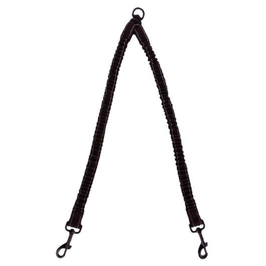 Black double-ended pet traction rope with reflective stitching, two elasticized leash segments, and metal snap hooks. - Image 16