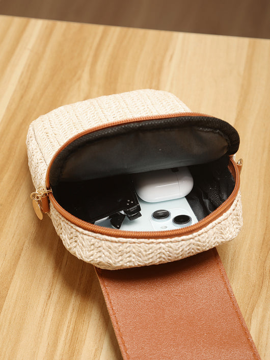 Bolsa para Teléfono de Paja con Perla y Borla Elegante - Image 12