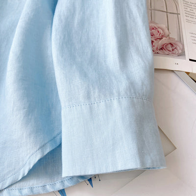 Camisa de Lino Azul Suelta - Comodidad Natural - Image 21