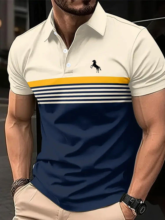 Polo Deportivo Hombre Bloques de Color a Rayas con Cuello Golf - Image 17