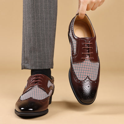 Zapatos Casuales de Cuero con Patrón Pata de Gallo para Hombre - Image 26