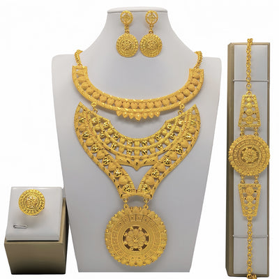 Conjunto de Joyería Árabe Dorada para Novia - Collar, Pulsera, Aretes y Anillo - Image 21