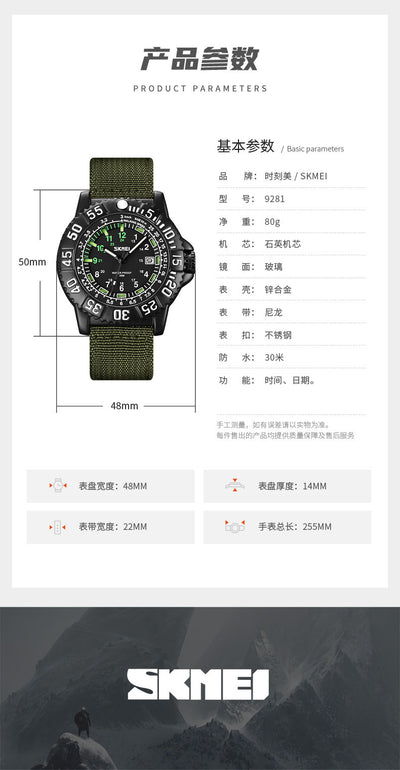 Reloj de Cuarzo Luminoso para Hombre con Calendario y Correa de Nylon - Image 9