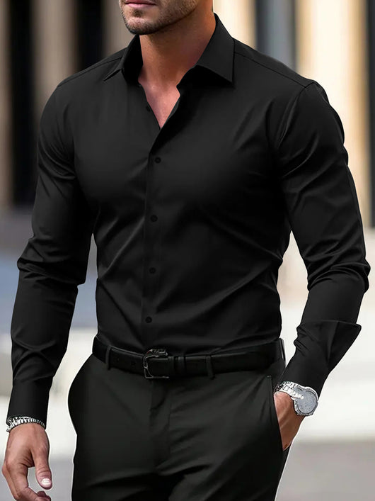 Camisa Social Casual Hombre Manga Larga Botones Color Sólido Vacaciones - Image 25