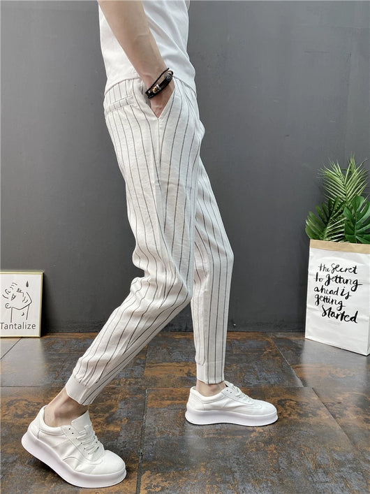 Pantalones Casuales Slim Fit Hombre con Rayas Verticales para Primavera y Verano - Image 21