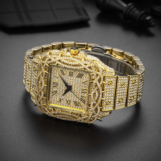 Reloj Cuadrado Hip Hop Diamante Completo con Esfera de Espinas y Circonitas Incrustadas para Hombre - Image 18