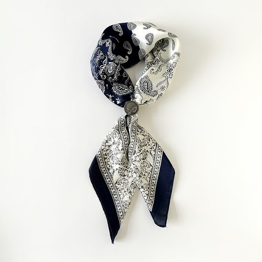 Pañuelo de Seda Estampado Paisley Negro - Cinturón Decorativo y Banda para Cabello - Image 25