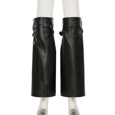 Calentador de Pierna Cuero Negro con Hebilla Metal Punk - Image 11