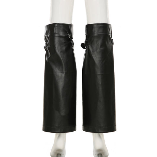 Calentador de Pierna Cuero Negro con Hebilla Metal Punk - Image 11