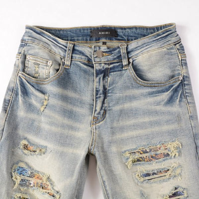 Pantalones Vaqueros Vintage Rotos para Hombre con Estampado de Gato y Parches - Image 30