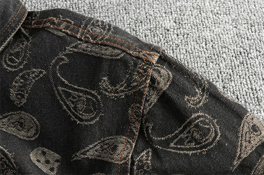 Camisa Denim Retro Lujo Suave con Patrón Paisley - Manga Larga Estilo Americano - Image 16