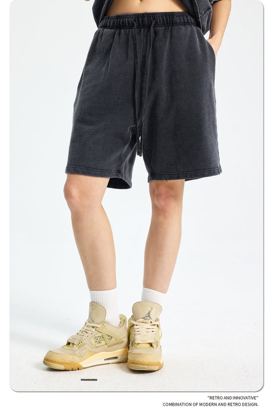 Shorts Deportivos de Algodón Puro Teñidos con Patrón Vintage Lavado - Image 29