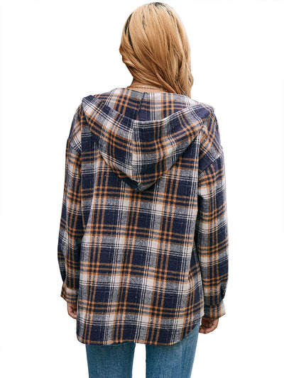 Chaqueta Abierta Casual de Cuadros con Capucha y Manga Larga - Image 17