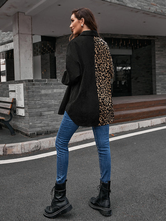 Blusa Suelta Estampado Leopardo Manga Larga Bicolor para Mujer - Image 12