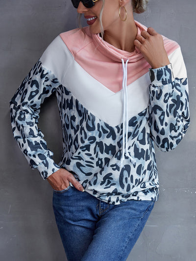 Sudadera con Capucha Patchwork Estampado Leopardo y Contraste de Colores para Mujer - Image 10
