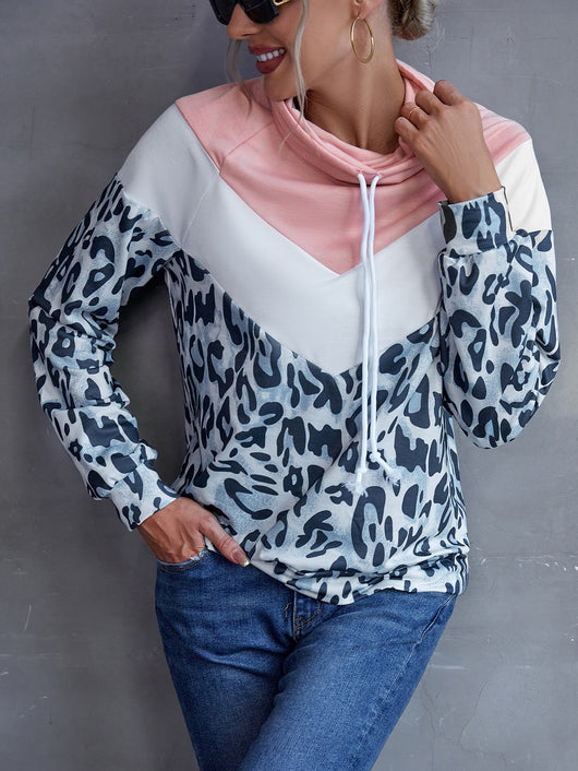 Sudadera con Capucha Patchwork Estampado Leopardo y Contraste de Colores para Mujer - Image 10