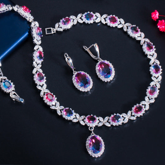 Conjunto de Aretes, Collar y Pulsera con Piedras de Zircón Degradado - Image 17