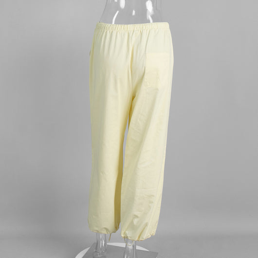 Pantalones Casuales Sueltos con Cordón Ajustable - Poliéster Liso para Mujer - Image 39
