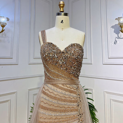 Vestido Fishtail Azul con Hombros Descubiertos y Cuentas Artesanales - Image 32
