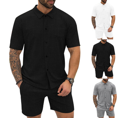 Camisa Casual Jacquard con Solapa y Botones - Conjunto Elegante para Hombre - Image 12