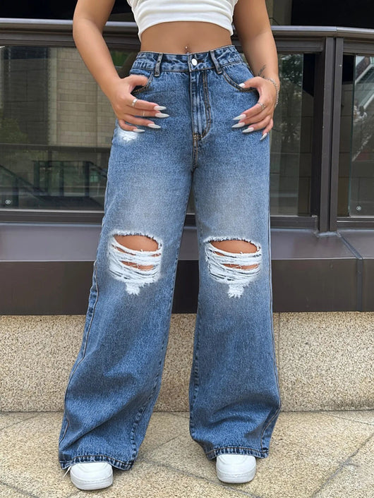 Jeans Rotos Deslavados Rectos Anchos - Image 23
