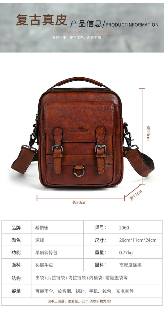 Bolsa Bandolera de Cuero Genuino Estilo Retro para Hombre - Image 8