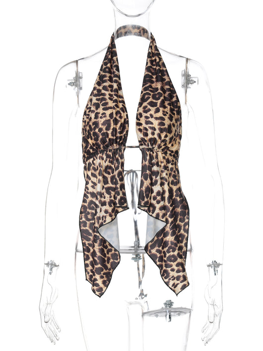 Chaleco Cardigan Corto Estampado Leopardo con Halter para Mujer - Image 13