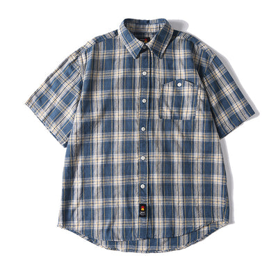 Camisa Retro Japonesa a Cuadros Lavada - Manga Corta Verano - Image 14