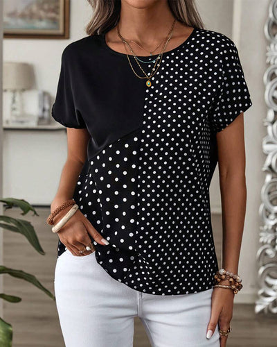 Blusa Estampada de Lunares para Mujer - Cuello Redondo y Manga Corta - Image 21