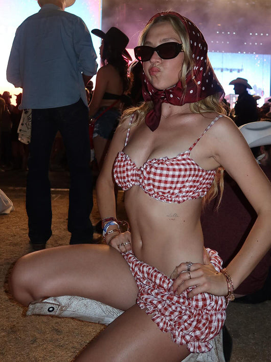 Bikini de Cintura Alta a Cuadros Estilo Europeo para Mujer - Image 24