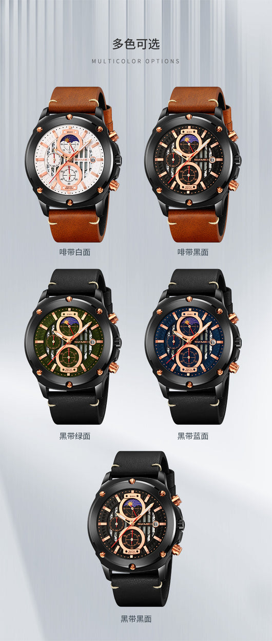 Reloj de Hombre Cuero con Tres Esferas y Seis Agujas - Cuarzo Premium - Image 29