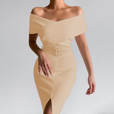 Falda Elegante con Hombro Descubierto y Abertura Lateral - Image 35
