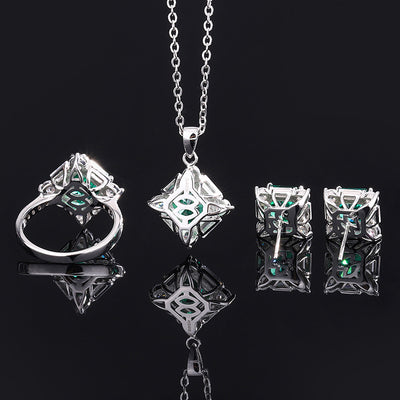 Conjunto de Anillo Plata 925 Esmeralda y Diamante Princesa Cuadrado - Image 10