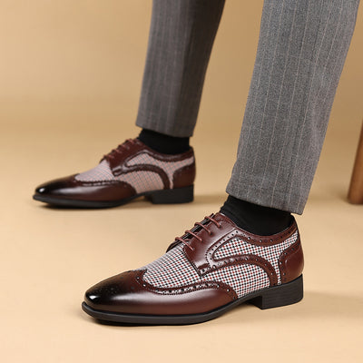 Zapatos Casuales de Cuero con Patrón Pata de Gallo para Hombre - Image 46
