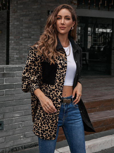 Blusa Suelta Estampado Leopardo Manga Larga Bicolor para Mujer - Image 14