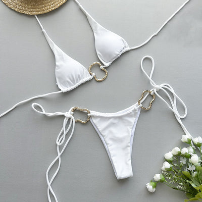 Bikini Entallado de Color Liso con Lazos Ajustables - Image 16