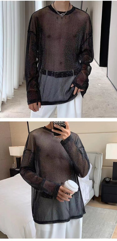 Blusa Mesh Transparente con Hombros Caídos y Mangas Largas - Image 15