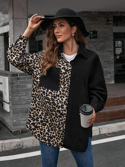 Blusa Suelta Estampado Leopardo Manga Larga Bicolor para Mujer - Image 21