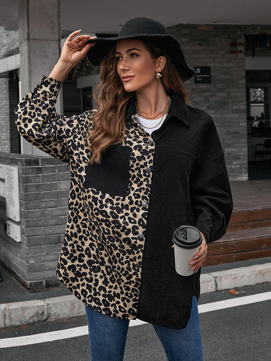 Blusa Suelta Estampado Leopardo Manga Larga Bicolor para Mujer - Image 21