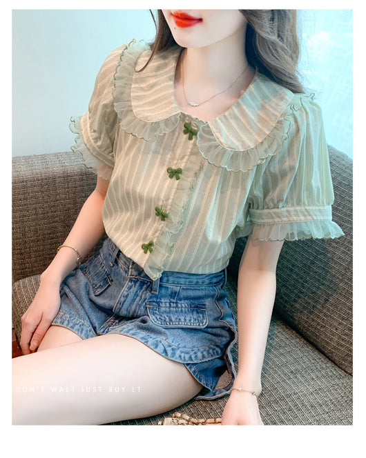 Blusa de Chifón con Cuello Muñeca y Mangas de Encaje - Image 21
