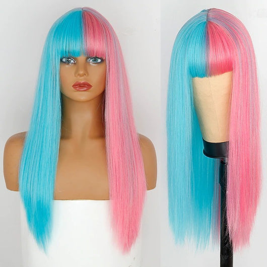 Peluca Cosplay Bicolor con Flequillo Liso - Doble Tono - Image 41