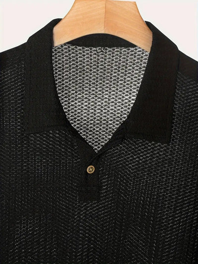 Camisa Casual de Punto Rombo con Solapa - Corte Holgado Manga Corta Hombre - Image 17