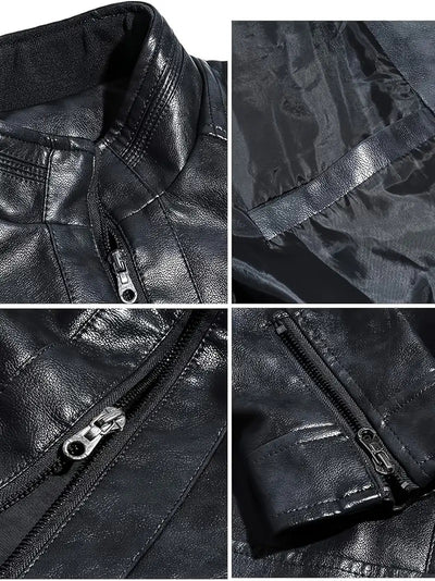 Chaqueta de Cuero Punk Motociclista para Hombre con Cuello de Pie - Image 16