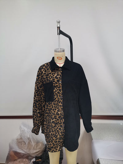 Blusa Suelta Estampado Leopardo Manga Larga Bicolor para Mujer - Image 37