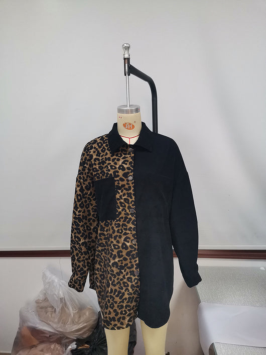 Blusa Suelta Estampado Leopardo Manga Larga Bicolor para Mujer - Image 37