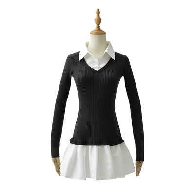 Suéter Preppy Falso Dos Piezas para Otoño e Invierno - Image 17