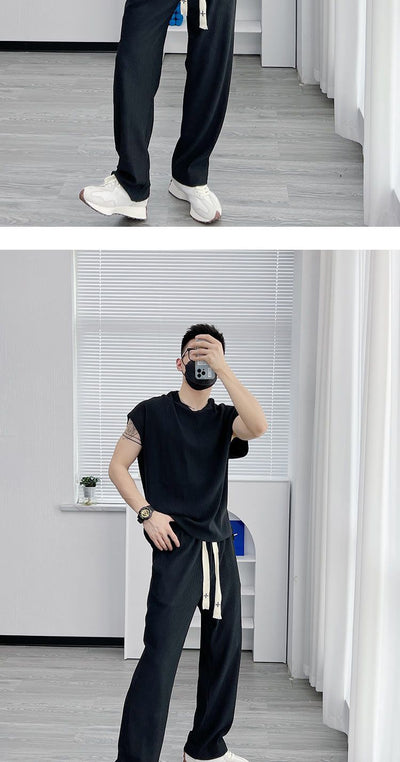 Traje Casual de Seda Helada para Hombre - Pantalón Corto y Playera de Manga Corta - Image 10
