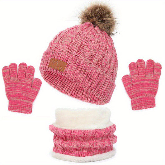 Conjunto Infantil de Gorro, Bufanda y Guantes Tejidos con Pompones - Image 33